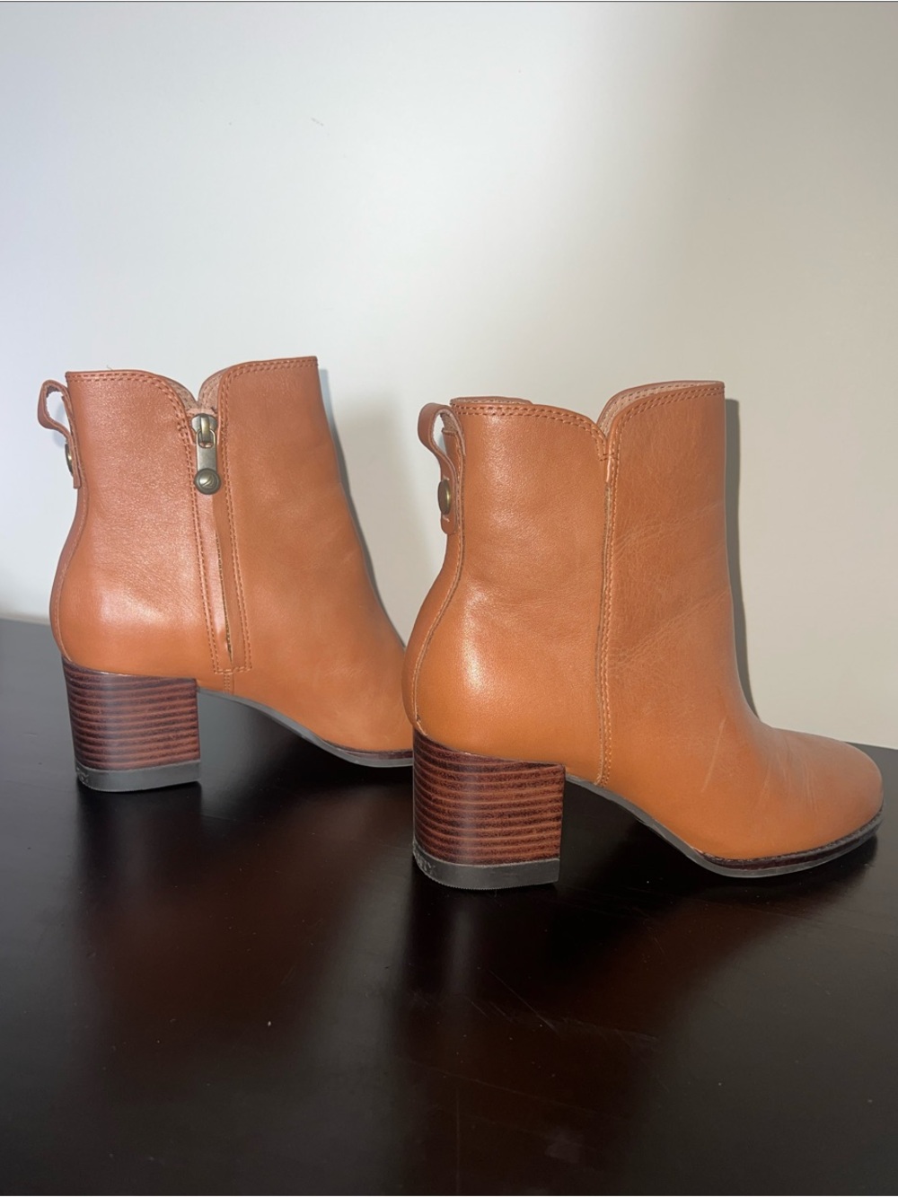 Sperry Tan Leather Block Heel Ankle Booties